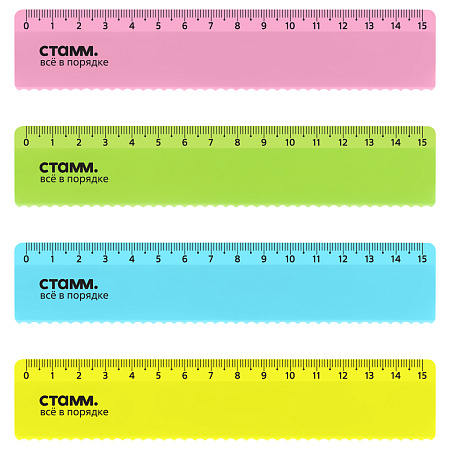 Линейка 15см СТАММ, пластиковая, с волнистым краем, прозрачная, неоновые цвета, ассорти