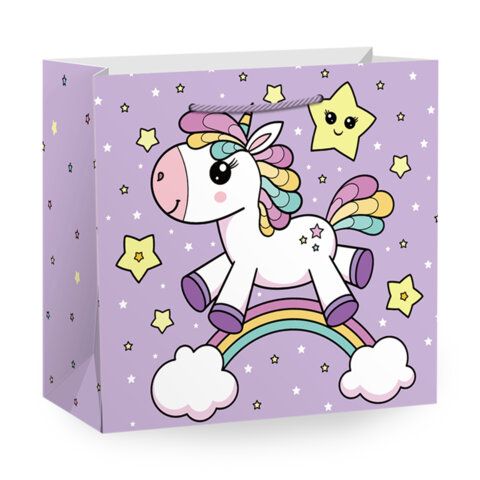 Пакет подарочный (1 штука) 20x12x25 см, "Единорожка", с атласной лентой, ЗОЛОТАЯ СКАЗКА, 700858