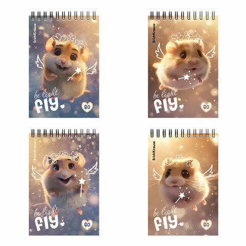 Блокнот МАЛЫЙ ФОРМАТ А6, 100х146 мм, 60 л., спираль, картон, клетка, ERICH KRAUSE, "Fluffy", 63382