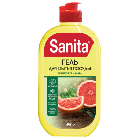 Гель для мытья посуды 450 г, SANITA "Грейпфрут и мята", 27857 