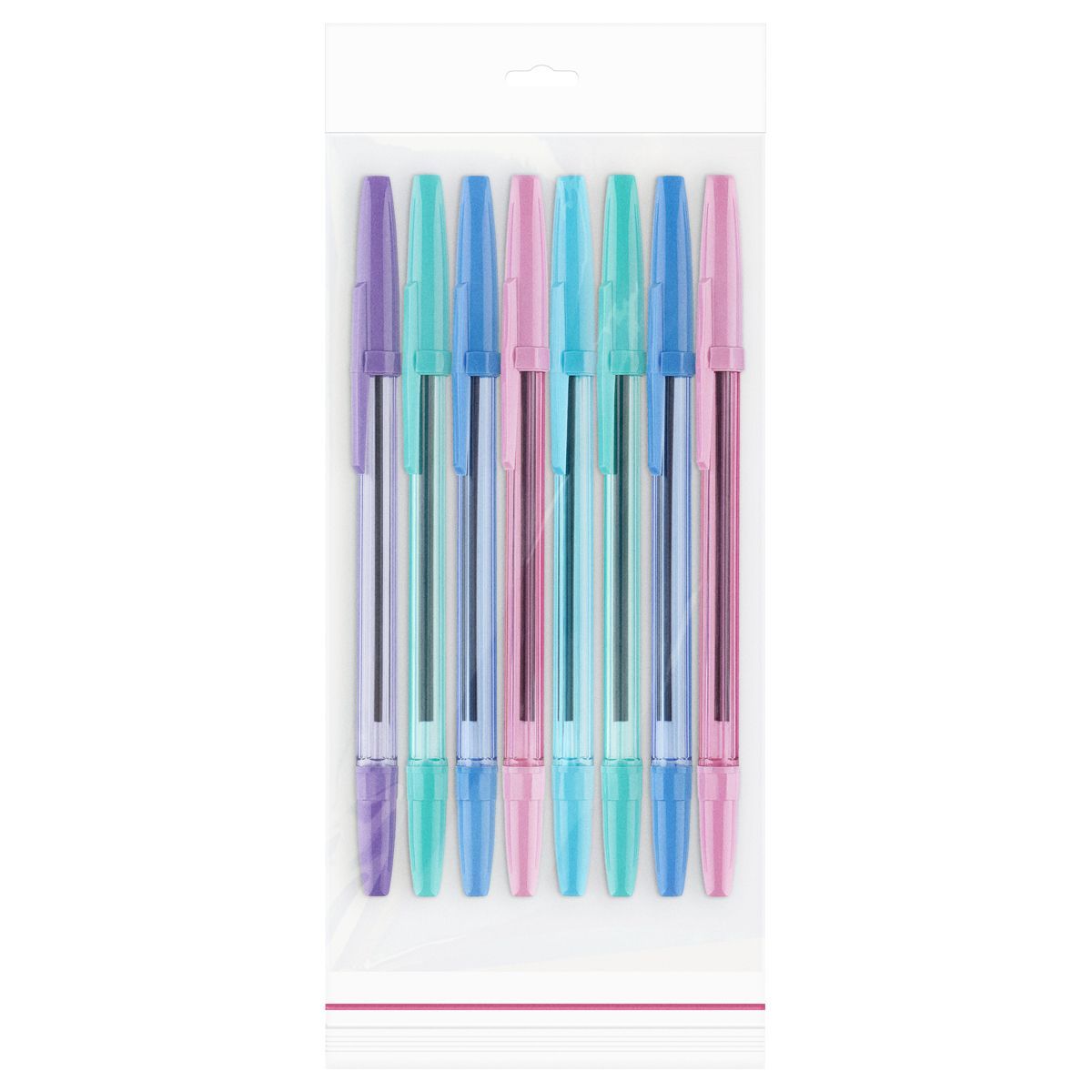 Ручка шариковая СТАММ "Оптима" 8шт., синие, 0,7мм, пастель микс, пакет с европодвесом