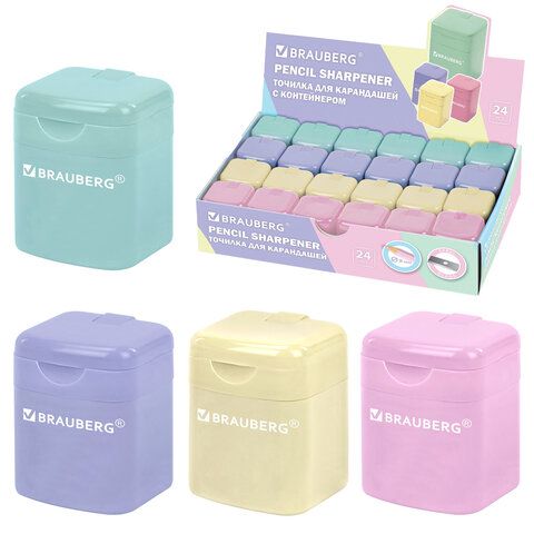 Точилка кросс-серия PASTEL, с контейнером, корпус ассорти, BRAUBERG, 273255