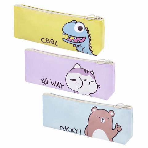 Пенал мягкий ПИФАГОР, 1 отделение, ПВХ, ассорти Animals, 21х8х3 см, 273826