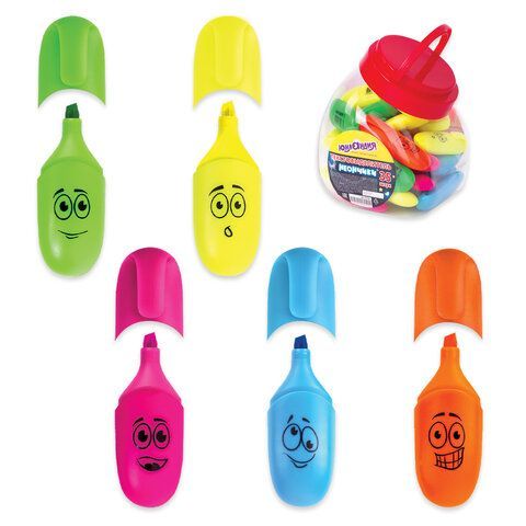 Текстовыделитель ЮНЛАНДИЯ "НЕОНЧИКИ", мини, АССОРТИ В ПЛАСТИКОВОЙ БАНКЕ, линия 1-5 мм, 151766