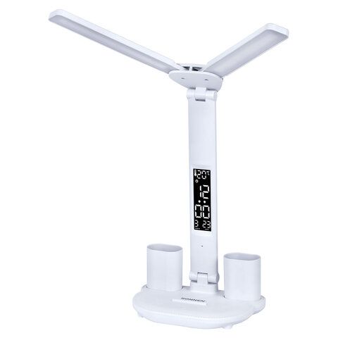 Настольная лампа светильник беспроводная SONNEN PT-203, органайзер, дисплей, 7в1, LED 7 Вт, белый, 238497