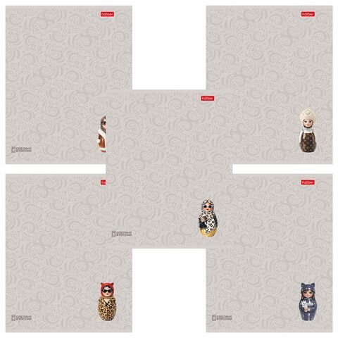 Тетрадь А5, 48 л., HATBER, скоба, линия, Soft-touch ламинация, 3D-лак, "Матрешки" (микс в спайке), 095882, 48Т5лолВ2