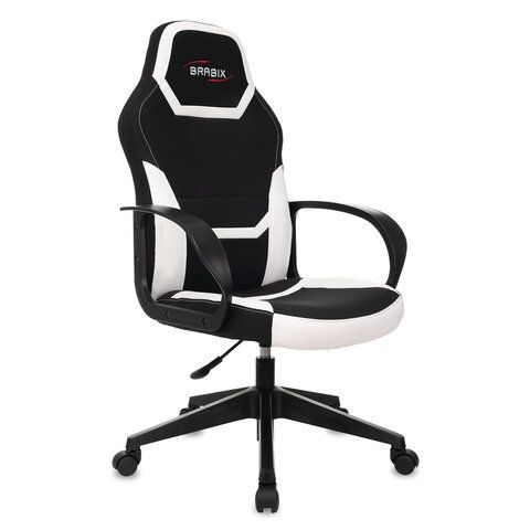 Кресло компьютерное BRABIX "Alpha GM-018", ткань/экокожа, черное/белое, 532640, GM-018_532640 Кресло компьютерное BRABIX "Alpha GM-018", ткань/экокожа, черное/белое, 532640, GM-018_532640