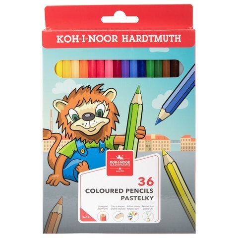 Карандаши цветные KOH-I-NOOR "LION", 36 цветов, 2,8 мм, европодвес, 3555/36, 3555036034KS