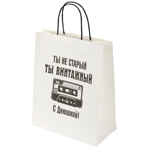 Пакет подарочный (1 штука) 26х13х32 см (L) "Винтажный", крафт, ЗОЛОТАЯ СКАЗКА, 700854