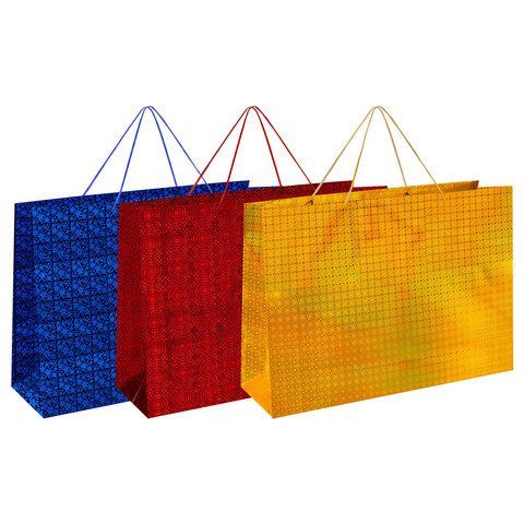 Пакет подарочный (1 шт.) 50x70x16см, "BIG SIZE", голография, ассорти 3 цвета, ЗОЛОТАЯ, 609732