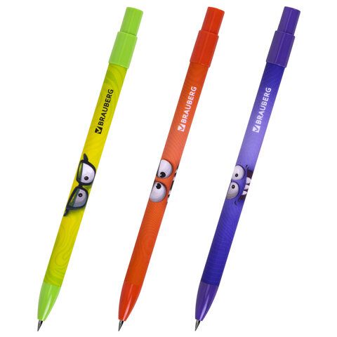 Карандаш механический цанговый 2 мм, с принтом кросс-серия МОНСТРИКИ, BRAUBERG, HB, встроенная точилка, корпус ассорти, 182111