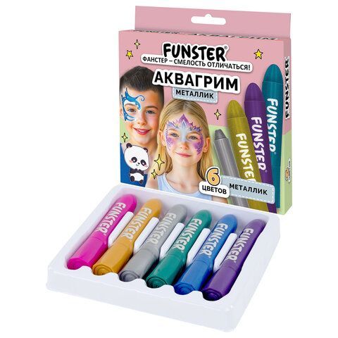 Аквагрим для лица и тела 6 цветов МЕТАЛЛИК, FUNSTER, легко смываются, 192574