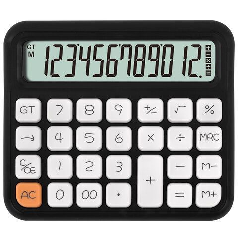Калькулятор настольный BRAUBERG KW-1000-BK (152x132 мм), 3D кнопки, 12 разрядов, черный, 272956