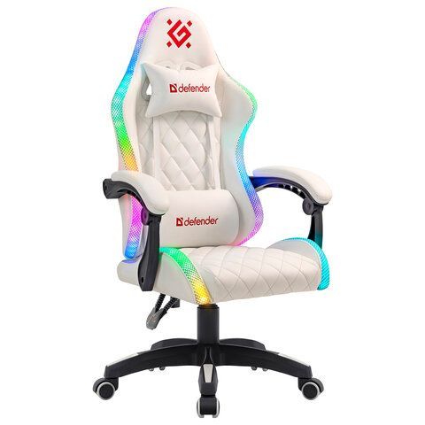 Кресло компьютерное DEFENDER Energy, 2 подушки, RGB подсветка, экокожа, белое, ш/к 24605, 64557 Кресло компьютерное DEFENDER Energy, 2 подушки, RGB подсветка, экокожа, белое, ш/к 24605, 64557