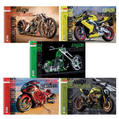 Альбом для рисования А4 32 л., спираль, обложка картон, HATBER, 198х300 мм, "Мото" (5 видов), 074763, 32А4Всп