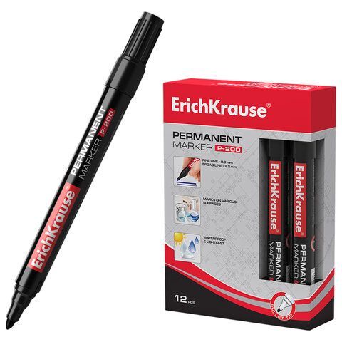 Маркер перманентный ERICH KRAUSE "P-200", ЧЕРНЫЙ, круглый наконечник, 0,8-2,2 мм, 4777