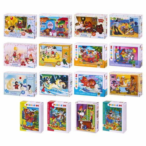 Пазлы картонные 54 эл. "СКАЗКИ", КОМПЛЕКТ 16 шт, поле 17,5 х 13 см, РЫЖИЙ КОТ