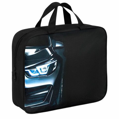Папка на молнии с ручками BRAUBERG KIDS А4, 1 отделение, полиэстер, 80 мм, Dark car, 273315