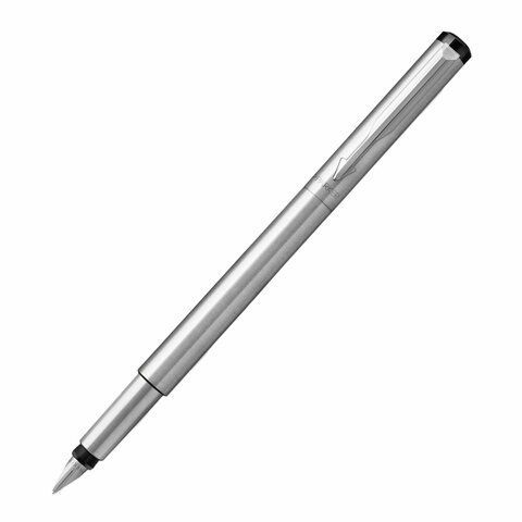 Ручка перьевая PARKER "Vector Stainless Steel", корпус серебристый, детали из нержавеющей стали, синяя, S0029690