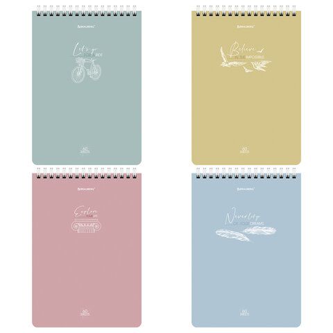 Блокнот А5 (146х206 мм), 60 л., гребень, картон, клетка, BRAUBERG, "Pastel", 114362