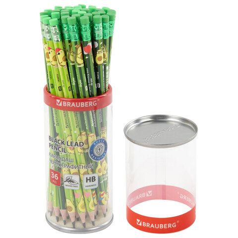 Карандаш чернографитный BRAUBERG "AVOCADO", 1 шт, HB, с ластиком, корпус ассорти, 182015