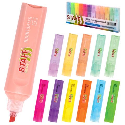 Набор текстовыделителей 12 ЦВЕТОВ, STAFF "EVERYDAY HL-720", 6 неоновых цветов + 6 пастельных цветов, линия 1-5 мм, 152557