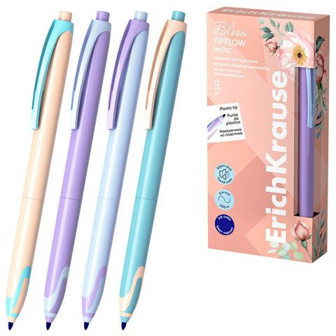 Ручка-роллер автоматическая ERICH KRAUSE TipFlow Pastel Bloom, СИНЯЯ, корпус ассорти,, 63705