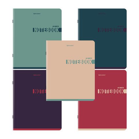 Тетради ДЭК А5 48 л. КОМПЛЕКТ 5 шт. BRAUBERG скоба, клетка, SoftTouch, "NoteColor", 404910