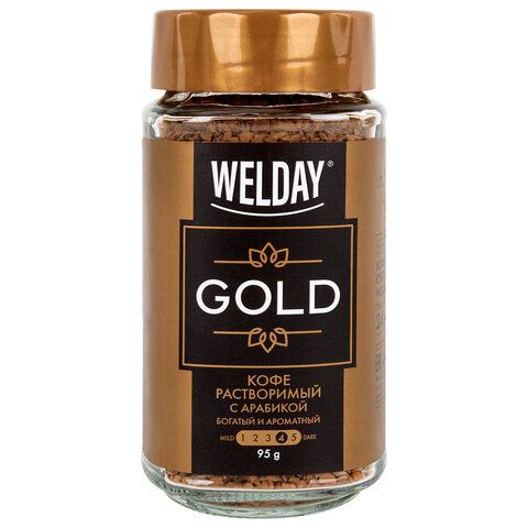 Кофе растворимый WELDAY "Gold", сублимированный, 95 г, стеклянная банка, 622675