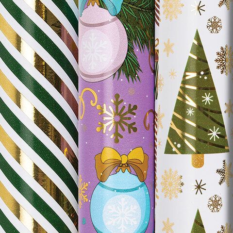 Бумага упаковочная новогодняя НАБОР 3 шт. "NY Pattern", С ЭФФЕКТАМИ, 70х100 см, ЗОЛОТАЯ СКАЗКА, 592187