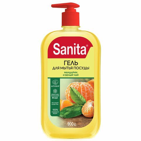 Гель для мытья посуды 900 г, SANITA "Мандарин и белый чай", дозатор, 27861 
