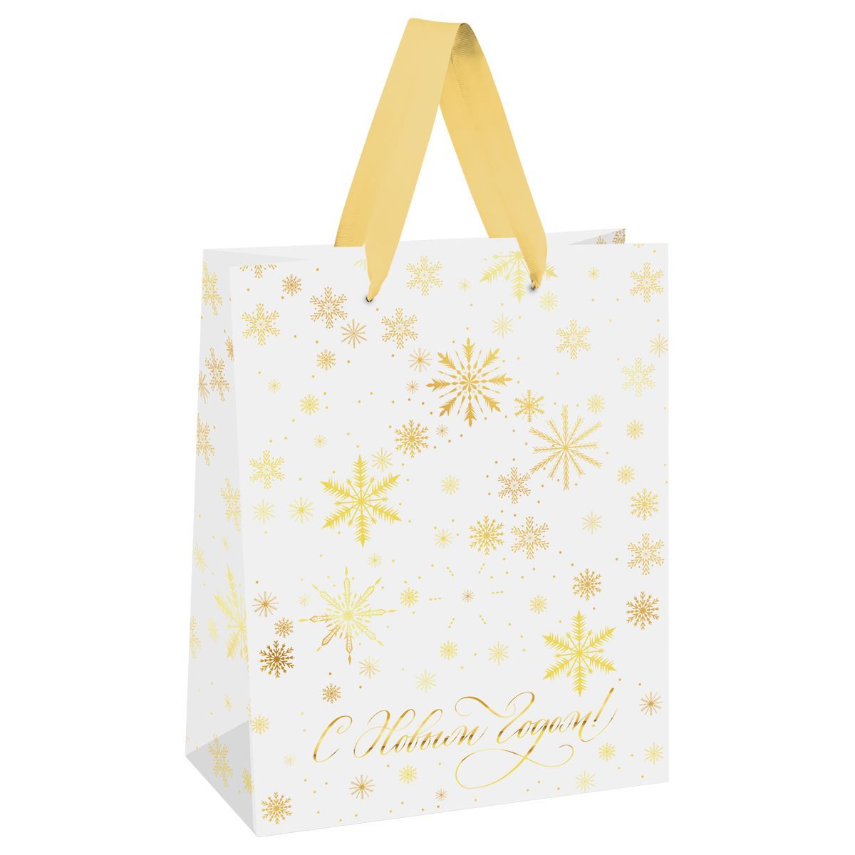 Пакет подарочный 33*42*12см MESHU "Gold snowflake", фольга, матовая ламинация