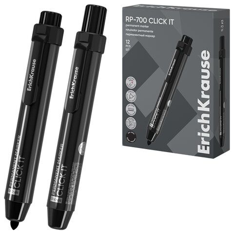 Маркер перманентный автоматический ERICH KRAUSE RP-700 "Click it", ЧЕРНЫЙ, 2 мм, 60828