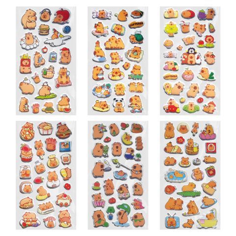 Наклейки зефирные "Капибары", 18х9,5 см, ассорти 6 видов, FUNSTER (ФАНСТЕР), 666093