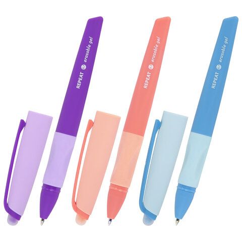 Ручка стираемая гелевая с эргономичным грипом BRAUBERG REPEAT COLOR, СИНЯЯ, ассорти, узел 0,7 мм, линия письма 0,5 мм,144072