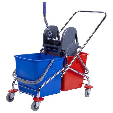 Тележка уборочная BRABIX, 2 съемных ведра 25 л, механический отжим, металлический каркас, 601499