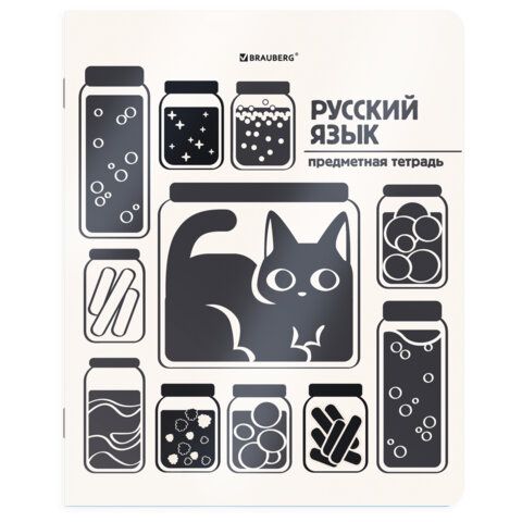 Тетрадь предметная КОТ-НЕПОСЕДА 48 л., пластиковая обложка, РУССКИЙ ЯЗЫК, линия, подсказ, BRAUBERG, 405536