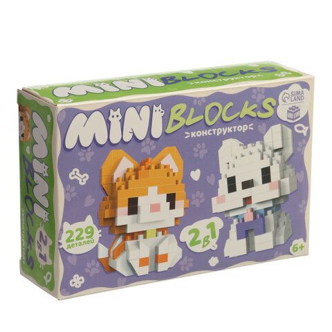 Конструктор пластиковый MiniBlocks "Котик и собачка", 2 в 1, 229 деталей, UNICON, 10915469