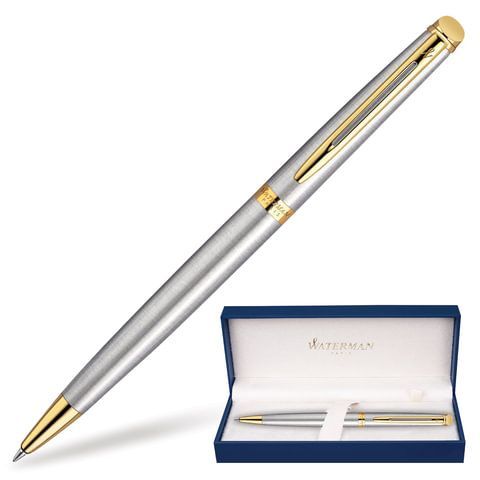 Ручка подарочная шариковая WATERMAN "Hemisphere Stainless Steel GT", серебристый корпус, позолоченные детали, синяя, S0920370 Ручка подарочная шариковая WATERMAN "Hemisphere Stainless Steel GT", серебристый корпус, позолоченные детали, синяя, S0920370