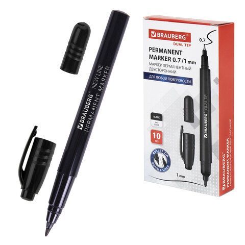 Маркер перманентный двусторонний BRAUBERG DUO, ЧЕРНЫЙ, наконечники 0,7/1 мм, 152210