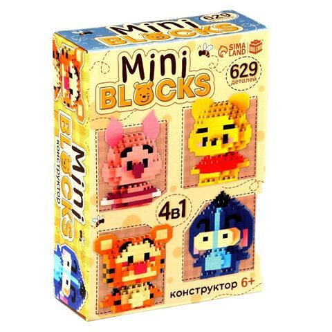 Конструктор пластиковый Mini Blocks "Медвежонок", 4 в 1, 629 деталей, UNICON, 10906396