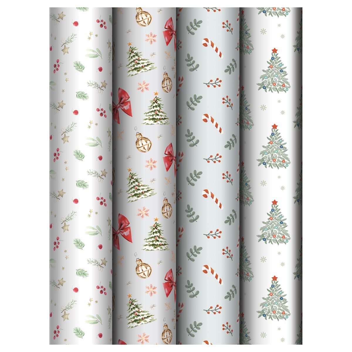 Упаковочная бумага глянц. 70*100см, MESHU "Christmas decoration", 80г/м2, ассорти 4 дизайна