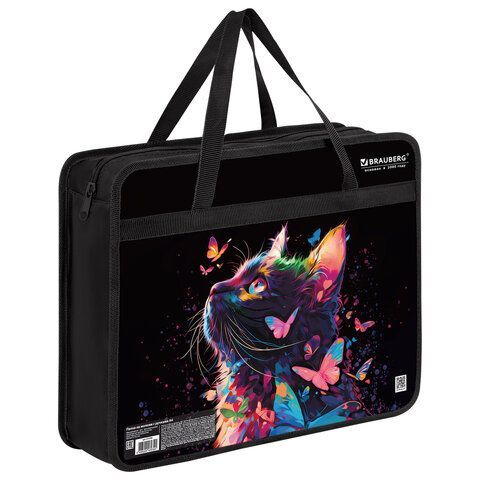 Папка на молнии с ручками BRAUBERG А4, 1 отделение, пластик, 80 мм, "Butterfly catcher", 272165