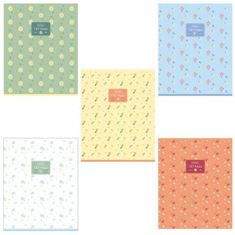 Тетрадь А5 48 л., HATBER, скоба, клетка, обложка картон, тиснение, Цветочный орнамент (микс), 092867, 48Т5тВ1