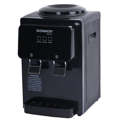 Кулер для воды SONNEN TSE-02FBP, настольный, НАГРЕВ/ОХЛАЖДЕНИЕ ЭЛЕКТРОННОЕ, 2 крана, антрацит, 455750