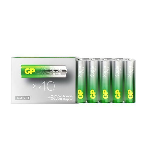 Батарейки GP Super, AA (LR6, 15А), алкалиновые, пальчиковые, КОМПЛЕКТ 40 шт., 15A-2CRVS, GP 15A-2CRVS40