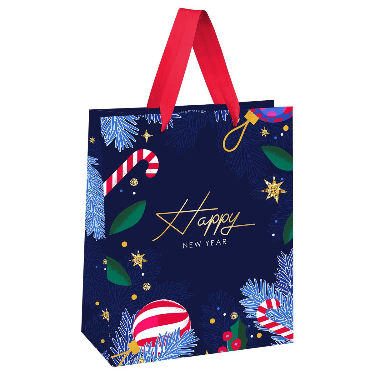 Пакет подарочный 18*23*10см MESHU "HappyNewYear", фольга,  матовая ламинация