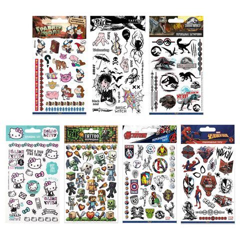 Наклейки-тату переводные АССОРТИ, ЦВЕТНЫЕ, 11х20 см, PRIORITY