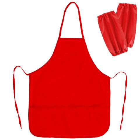 Фартук с нарукавниками для уроков труда ПИФАГОР, 3 кармана, увеличенный размер, 45x60 см, красный, 228362
