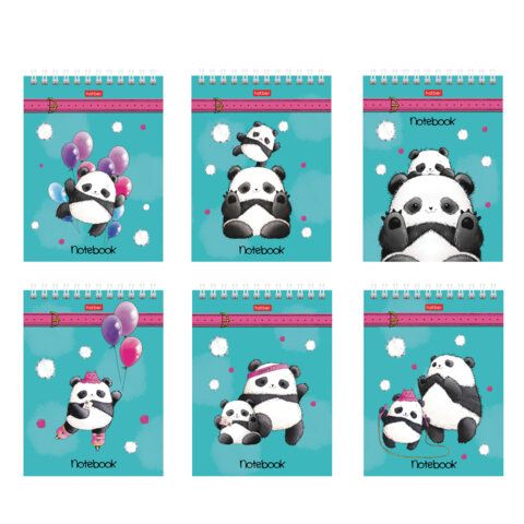 Блокнот МАЛЫЙ ФОРМАТ А6, 60 л., гребень, картон, клетка, HATBER, "Плюшевые панды", 088304, 60Б6В1гр